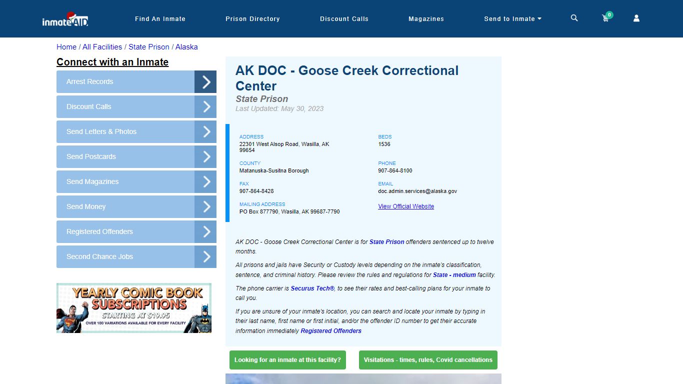 AK DOC - Goose Creek Correctional Center & Inmate Search - Wasilla