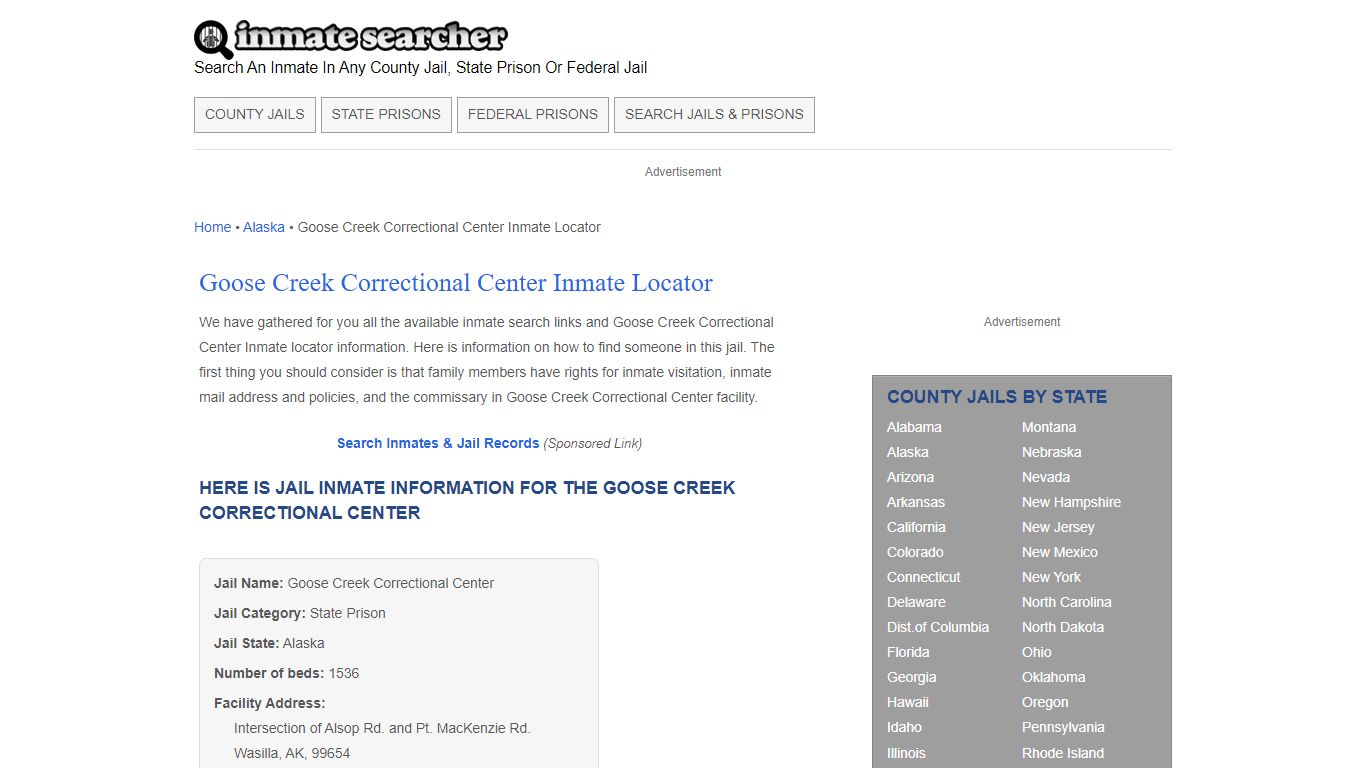 Goose Creek Correctional Center Inmate Locator - Inmate Searcher