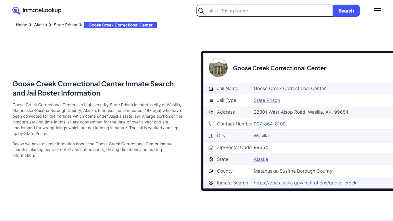 Goose Creek Correctional Center Inmate Search, Jail Roster, Bookings ...