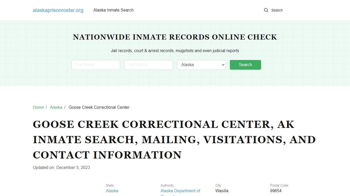 Goose Creek Correctional Center, AK: Inmate Search, Visitations, and ...